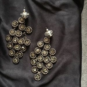 Glitzy Gem Drop Earrings Silver Grey Tone